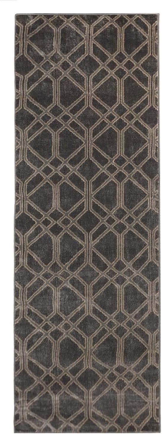 image:imageSuperior Indoor Runner Rug Plush Soft Rugs for Office Dining Kitchen Floors Modern Aesthetic Geometric Diamond Lattice Floor Decor Abner Collection 2 7 x 8 Grey