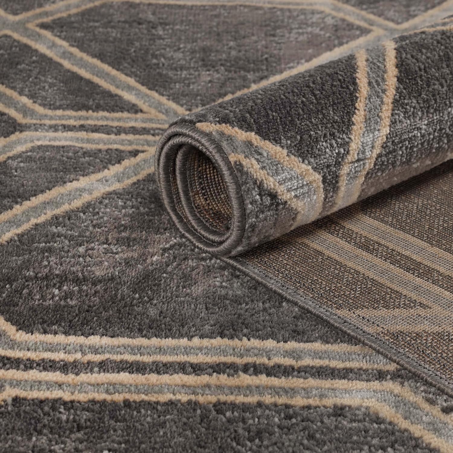 image:imageSuperior Indoor Runner Rug Plush Soft Rugs for Office Dining Kitchen Floors Modern Aesthetic Geometric Diamond Lattice Floor Decor Abner Collection 2 7 x 8 Grey