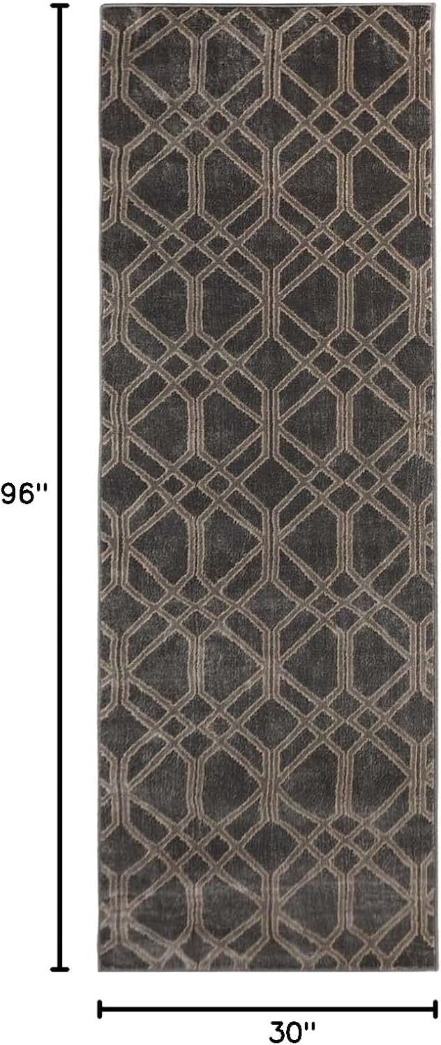 image:imageSuperior Indoor Runner Rug Plush Soft Rugs for Office Dining Kitchen Floors Modern Aesthetic Geometric Diamond Lattice Floor Decor Abner Collection 2 7 x 8 Grey