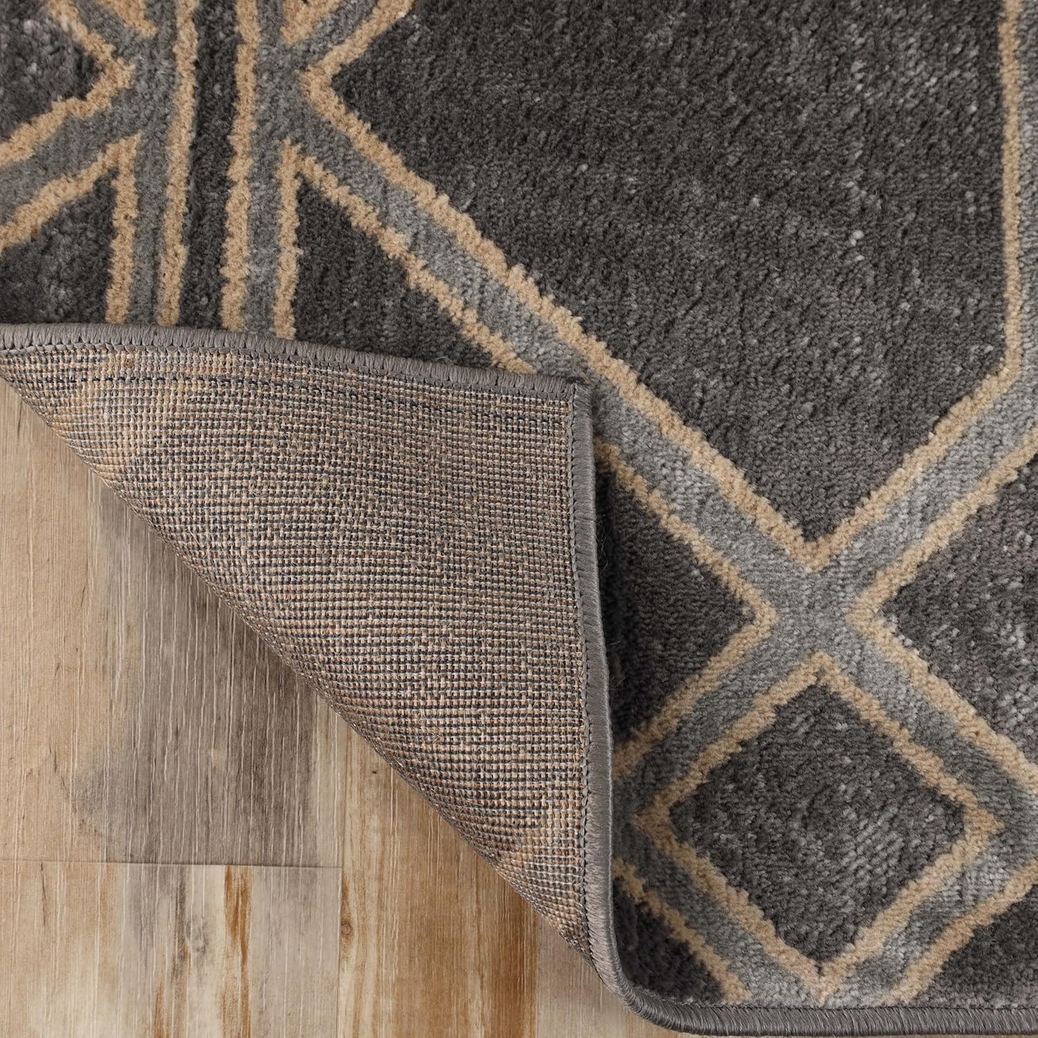 image:imageSuperior Indoor Runner Rug Plush Soft Rugs for Office Dining Kitchen Floors Modern Aesthetic Geometric Diamond Lattice Floor Decor Abner Collection 2 7 x 8 Grey