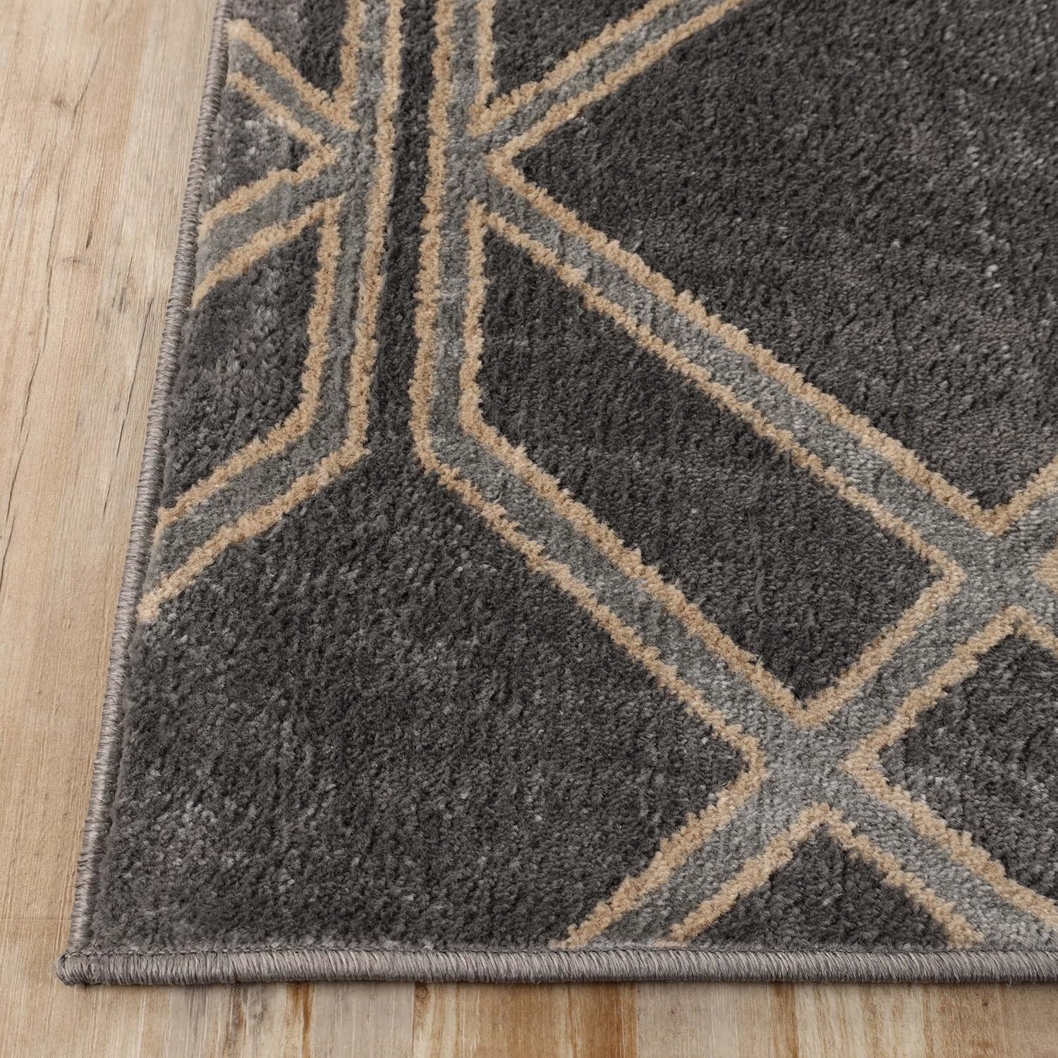 image:imageSuperior Indoor Runner Rug Plush Soft Rugs for Office Dining Kitchen Floors Modern Aesthetic Geometric Diamond Lattice Floor Decor Abner Collection 2 7 x 8 Grey