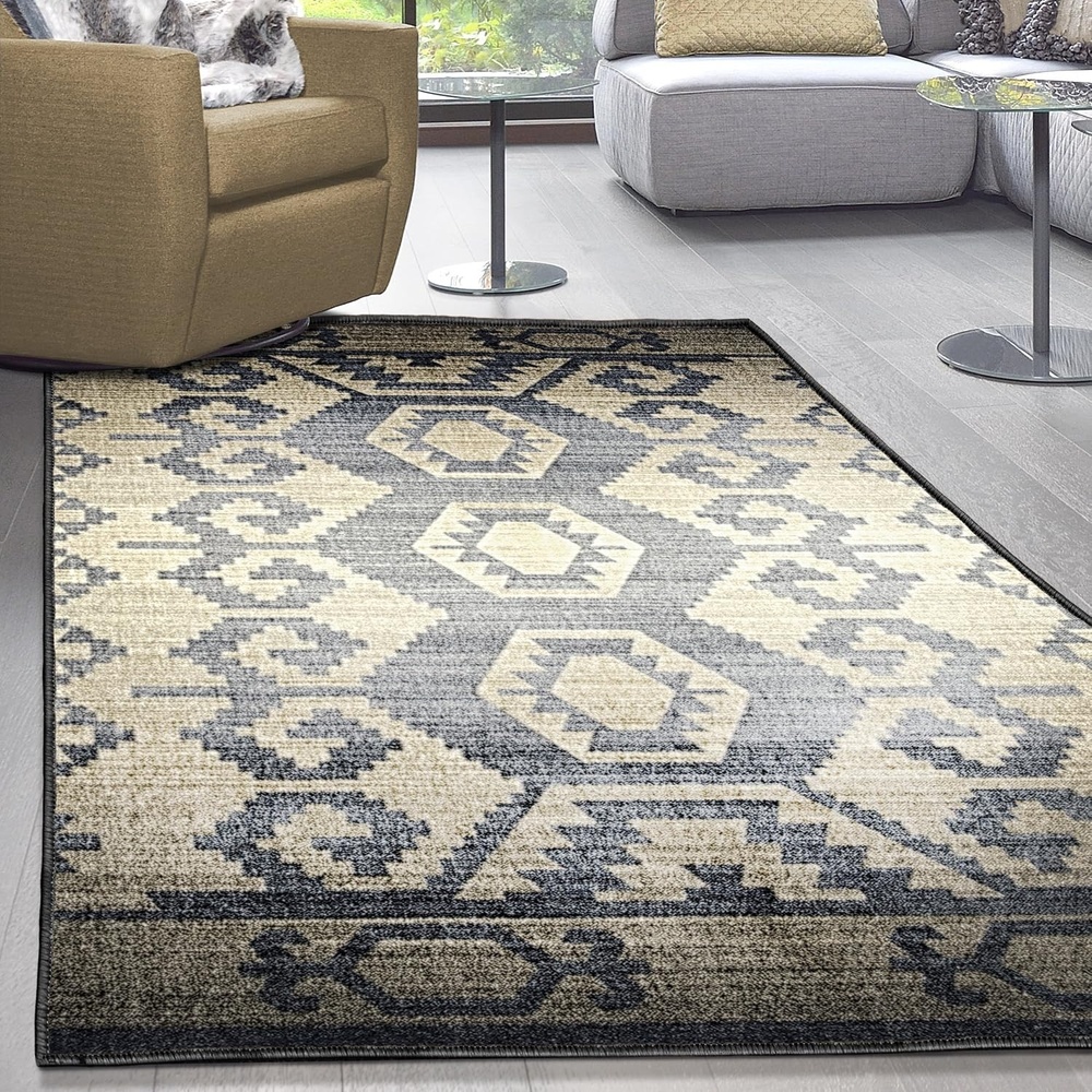 image:imageSuperior Catori Rustic Indoor Washable Area Rug Perfect for Living Room Bedroom Farmhouse Kitchen Under Dining Table Rug for Home and Office Ideal for on Tile amp Carpet 27 x 8 BlueGray17 x 21 Rectangular
