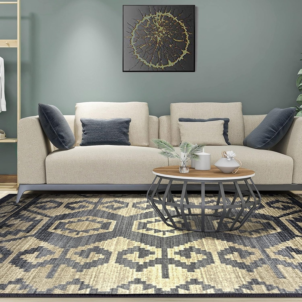 image:imageSuperior Catori Rustic Indoor Washable Area Rug Perfect for Living Room Bedroom Farmhouse Kitchen Under Dining Table Rug for Home and Office Ideal for on Tile amp Carpet 27 x 8 BlueGray8 x 10 Rectangular