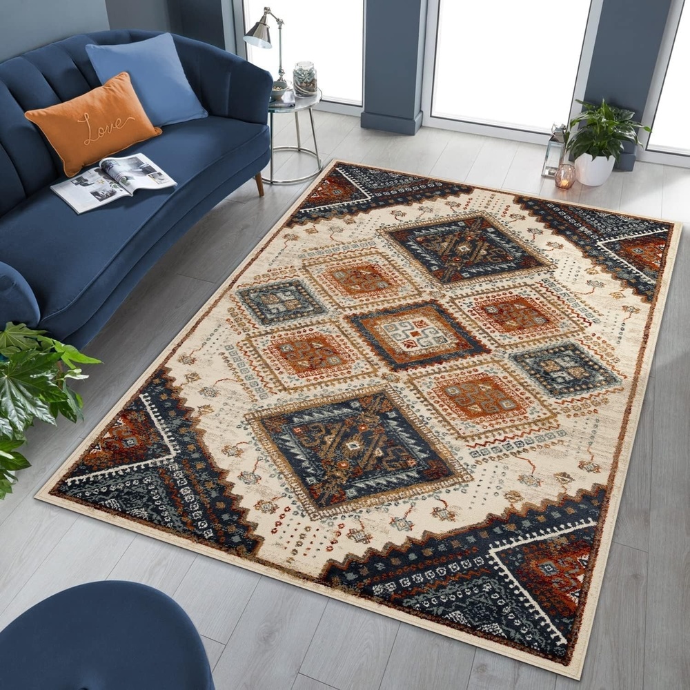 image:imageSuperior Indoor Area Rug Jute Backing Plush Floral Paisley Rugs for Entryway Kitchen Floors Office Floor Cover Damask Medallion Rugs Parkway Collection 5 x 8 WhiteBlue