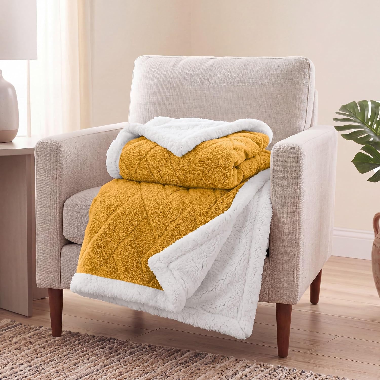 image:imageSUPERIOR Fleece Reversible Lattice Blanket Decorative Blankets for Bedroom Sofa Fuzzy Plush Fluffy Soft Cute Room Decor Beautiful Cover Comfort Essentials Nuuk Collection FullQueen RustGold