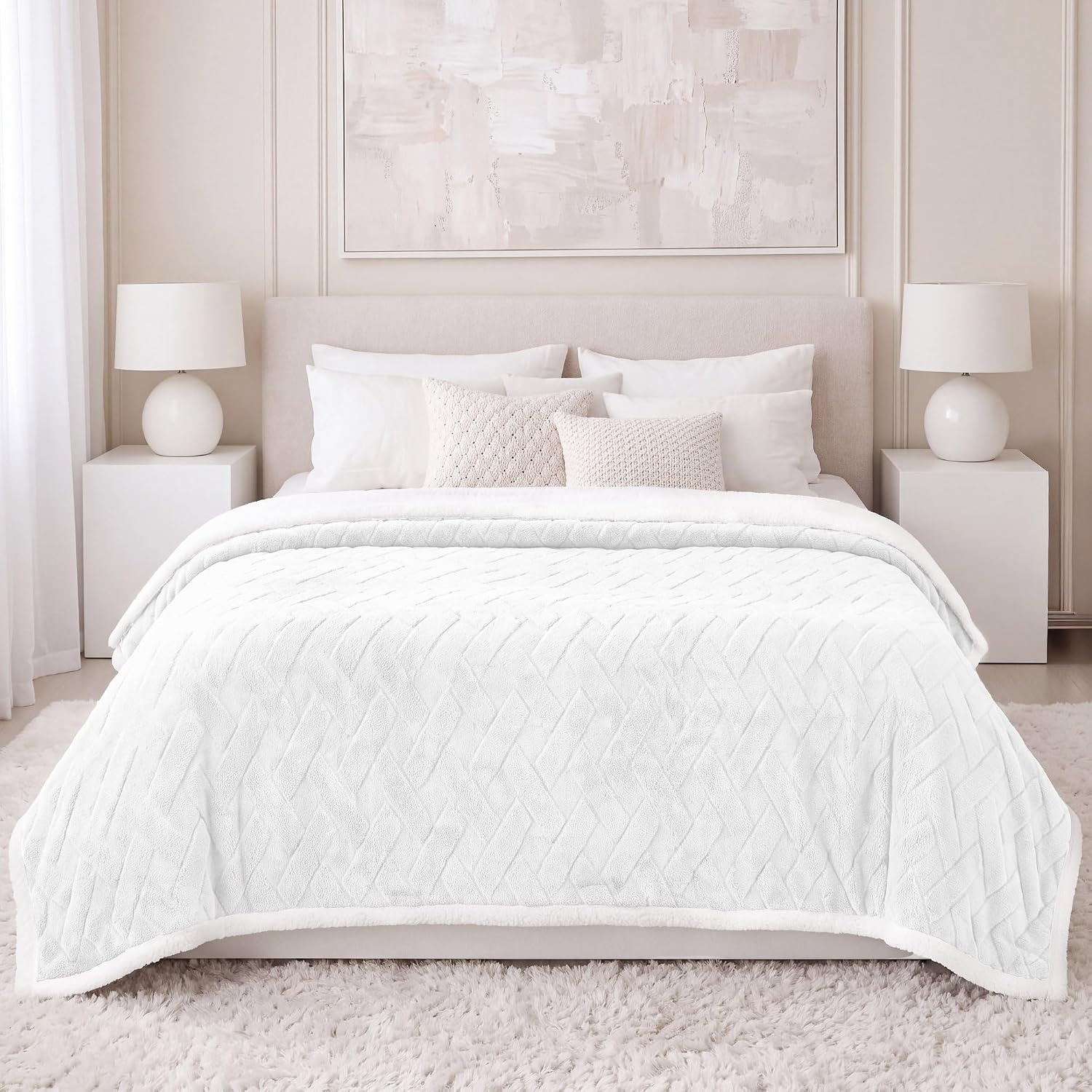image:imageSUPERIOR Fleece Reversible Lattice Blanket Decorative Blankets for Bedroom Sofa Fuzzy Plush Fluffy Soft Cute Room Decor Beautiful Cover Comfort Essentials Nuuk Collection FullQueen RustWhite