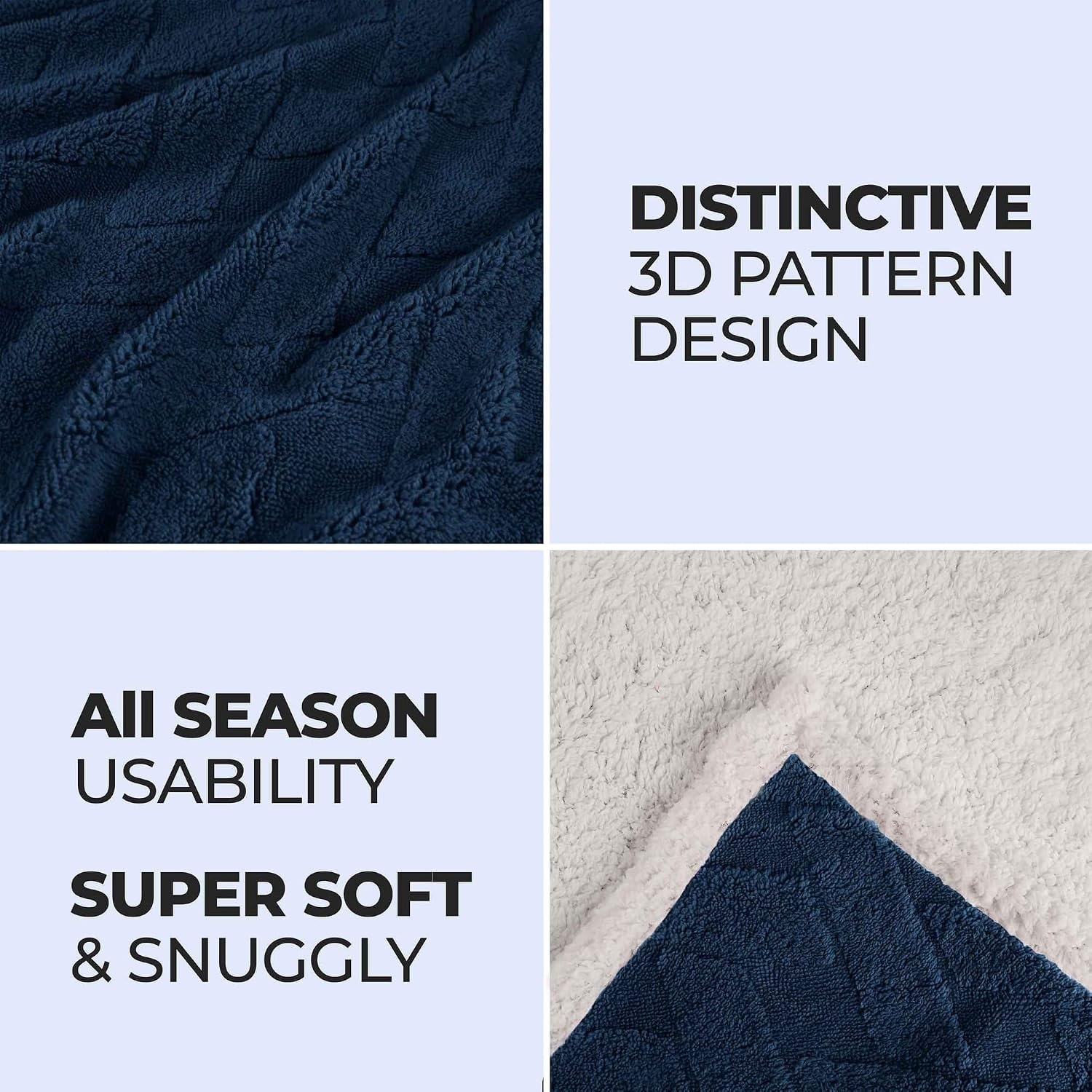 image:imageSUPERIOR Fleece Reversible Lattice Blanket Decorative Blankets for Bedroom Sofa Fuzzy Plush Fluffy Soft Cute Room Decor Beautiful Cover Comfort Essentials Nuuk Collection FullQueen RustNavy Blue