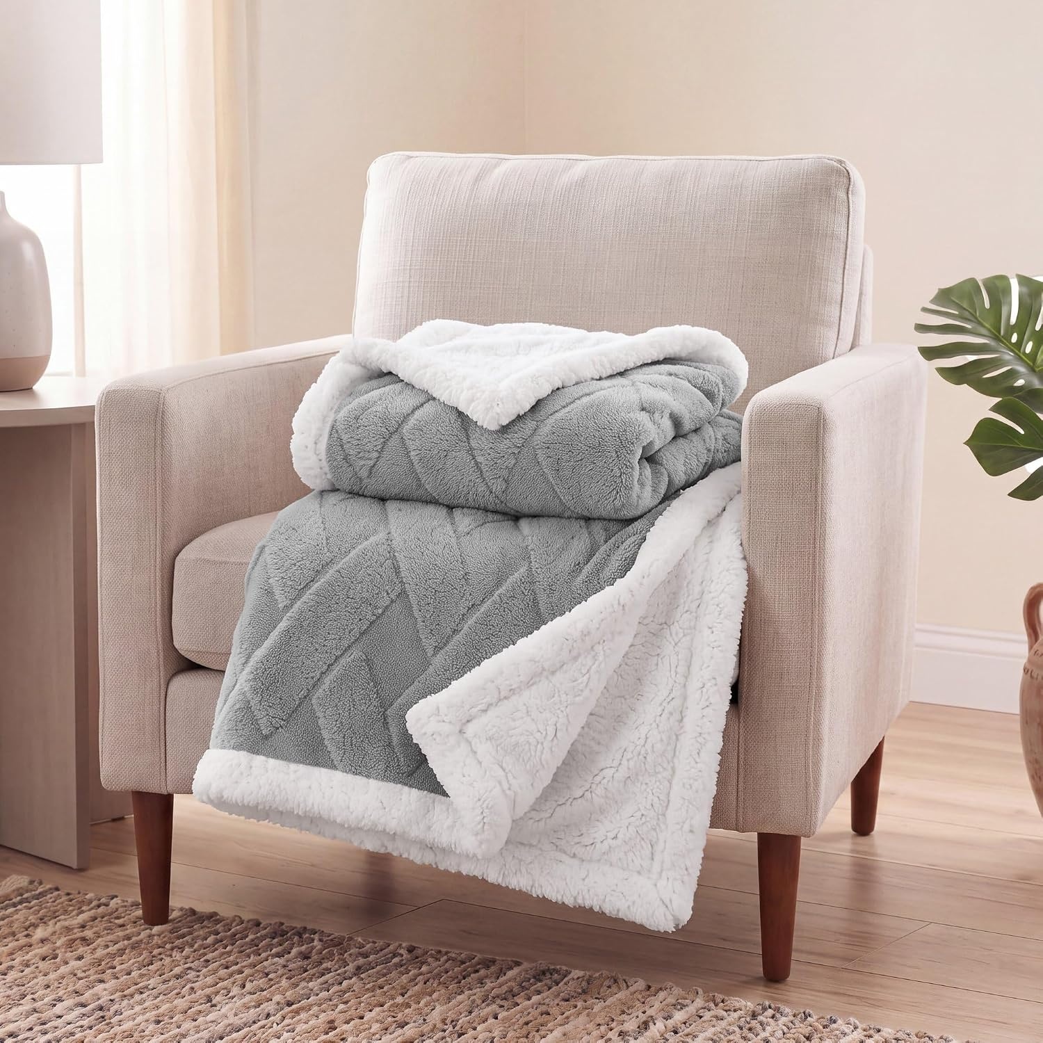image:imageSUPERIOR Fleece Reversible Lattice Blanket Decorative Blankets for Bedroom Sofa Fuzzy Plush Fluffy Soft Cute Room Decor Beautiful Cover Comfort Essentials Nuuk Collection FullQueen RustPlatinum