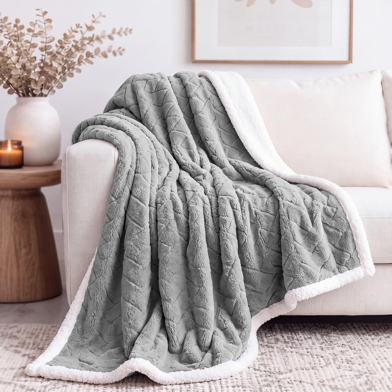 image:imageSUPERIOR Fleece Reversible Lattice Blanket Decorative Blankets for Bedroom Sofa Fuzzy Plush Fluffy Soft Cute Room Decor Beautiful Cover Comfort Essentials Nuuk Collection FullQueen RustPlatinum