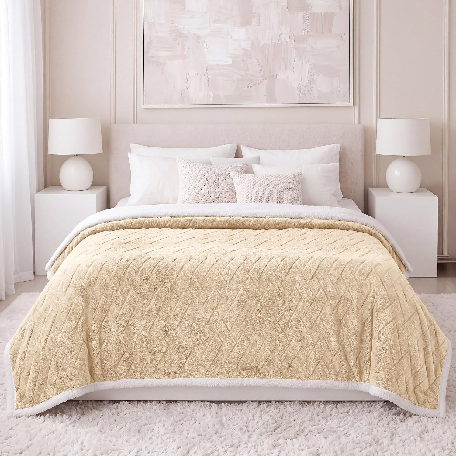 image:imageSUPERIOR Fleece Reversible Lattice Blanket Decorative Blankets for Bedroom Sofa Fuzzy Plush Fluffy Soft Cute Room Decor Beautiful Cover Comfort Essentials Nuuk Collection FullQueen RustCream