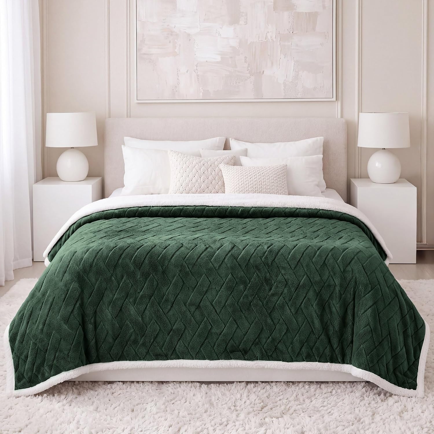 image:imageSUPERIOR Fleece Reversible Lattice Blanket Decorative Blankets for Bedroom Sofa Fuzzy Plush Fluffy Soft Cute Room Decor Beautiful Cover Comfort Essentials Nuuk Collection FullQueen RustGreen