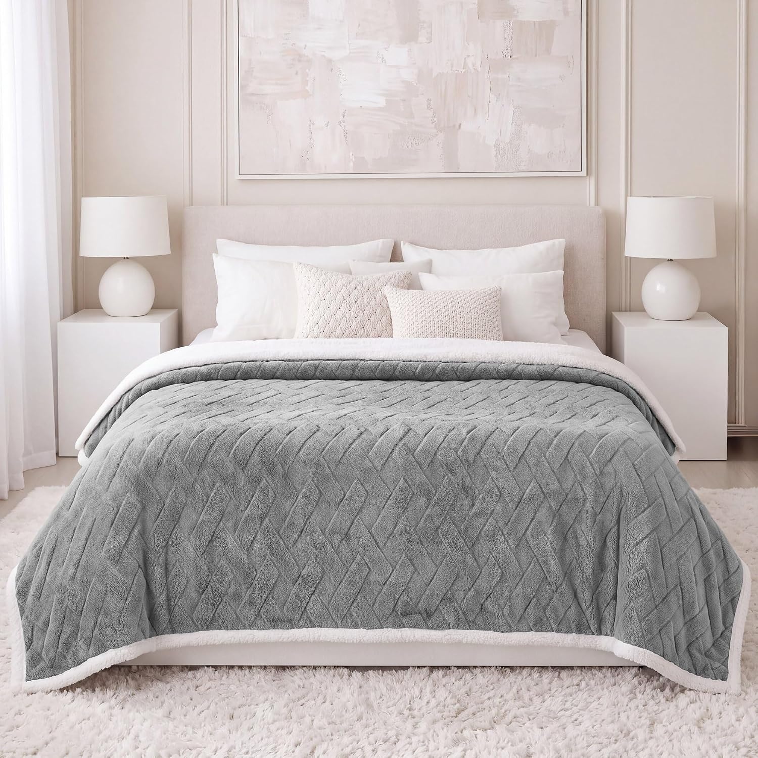 image:imageSUPERIOR Fleece Reversible Lattice Blanket Decorative Blankets for Bedroom Sofa Fuzzy Plush Fluffy Soft Cute Room Decor Beautiful Cover Comfort Essentials Nuuk Collection FullQueen RustPlatinum