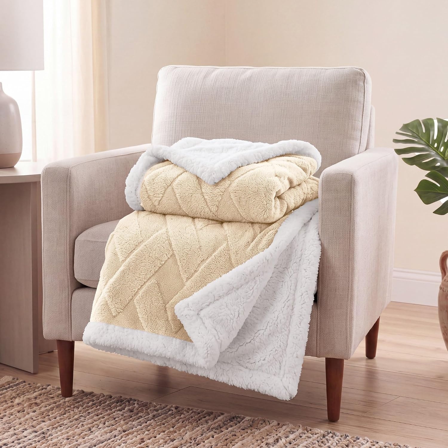 image:imageSUPERIOR Fleece Reversible Lattice Blanket Decorative Blankets for Bedroom Sofa Fuzzy Plush Fluffy Soft Cute Room Decor Beautiful Cover Comfort Essentials Nuuk Collection FullQueen RustCream