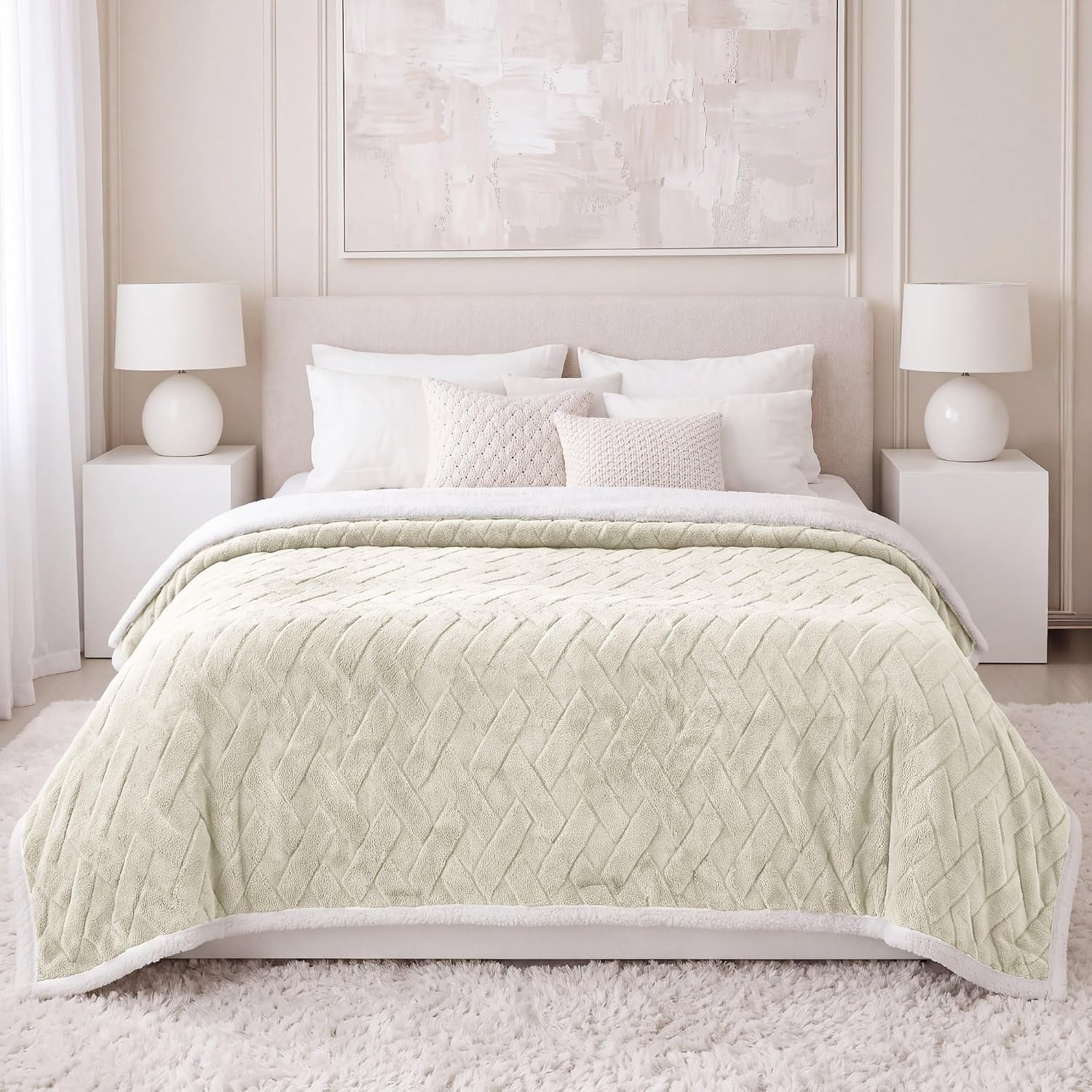 image:imageSUPERIOR Fleece Reversible Lattice Blanket Decorative Blankets for Bedroom Sofa Fuzzy Plush Fluffy Soft Cute Room Decor Beautiful Cover Comfort Essentials Nuuk Collection FullQueen RustIvory