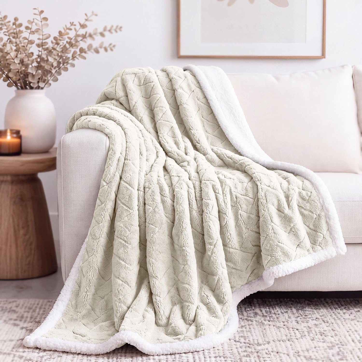 image:imageSUPERIOR Fleece Reversible Lattice Blanket Decorative Blankets for Bedroom Sofa Fuzzy Plush Fluffy Soft Cute Room Decor Beautiful Cover Comfort Essentials Nuuk Collection FullQueen RustIvory