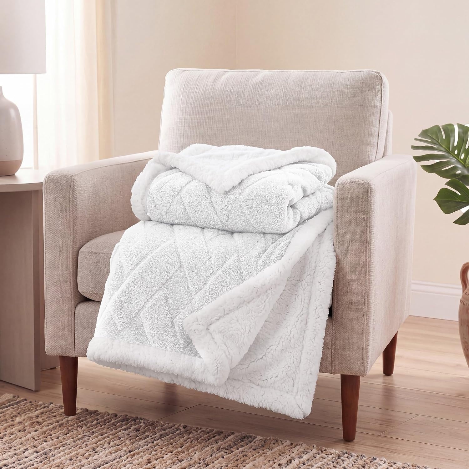 image:imageSUPERIOR Fleece Reversible Lattice Blanket Decorative Blankets for Bedroom Sofa Fuzzy Plush Fluffy Soft Cute Room Decor Beautiful Cover Comfort Essentials Nuuk Collection FullQueen RustWhite
