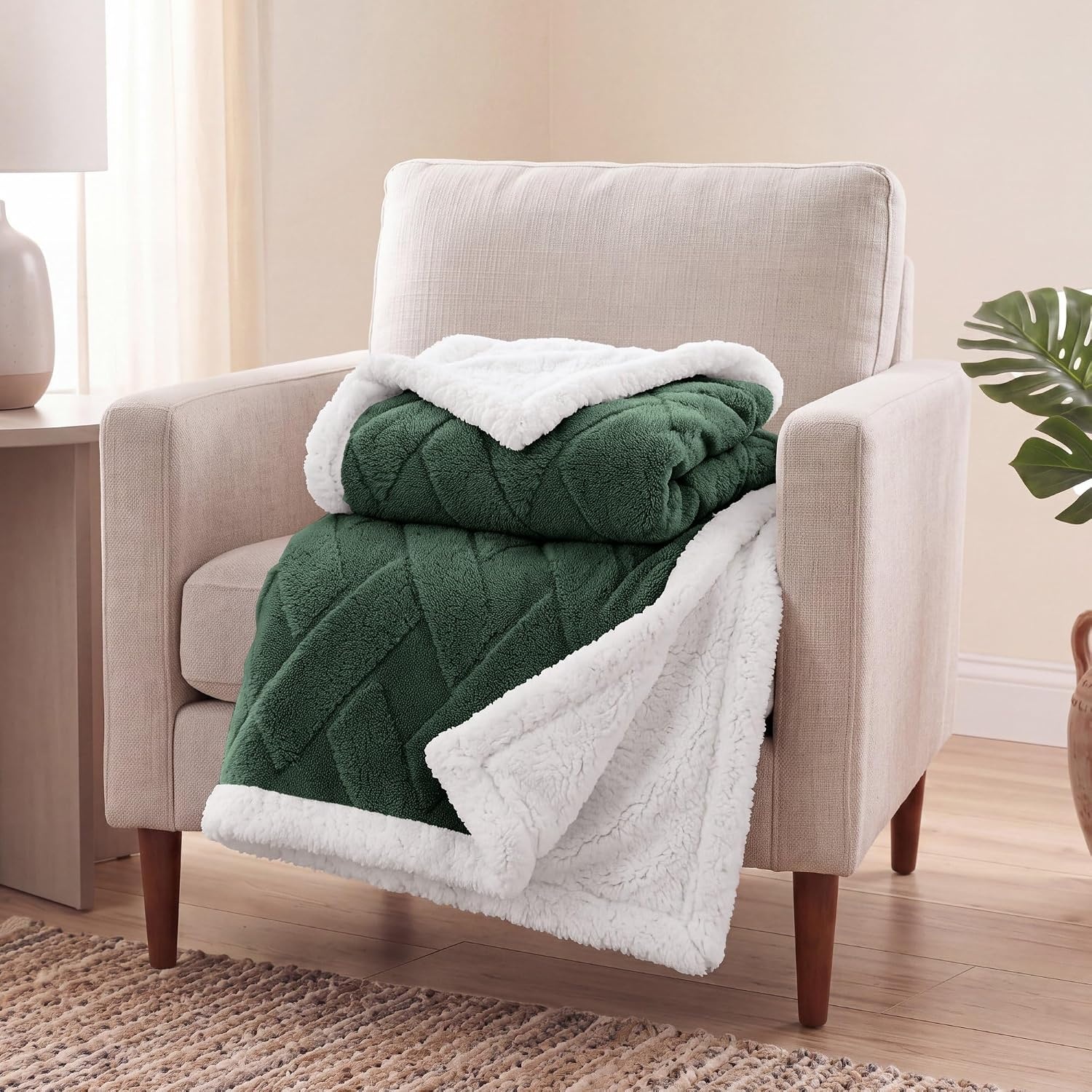 image:imageSUPERIOR Fleece Reversible Lattice Blanket Decorative Blankets for Bedroom Sofa Fuzzy Plush Fluffy Soft Cute Room Decor Beautiful Cover Comfort Essentials Nuuk Collection FullQueen RustGreen
