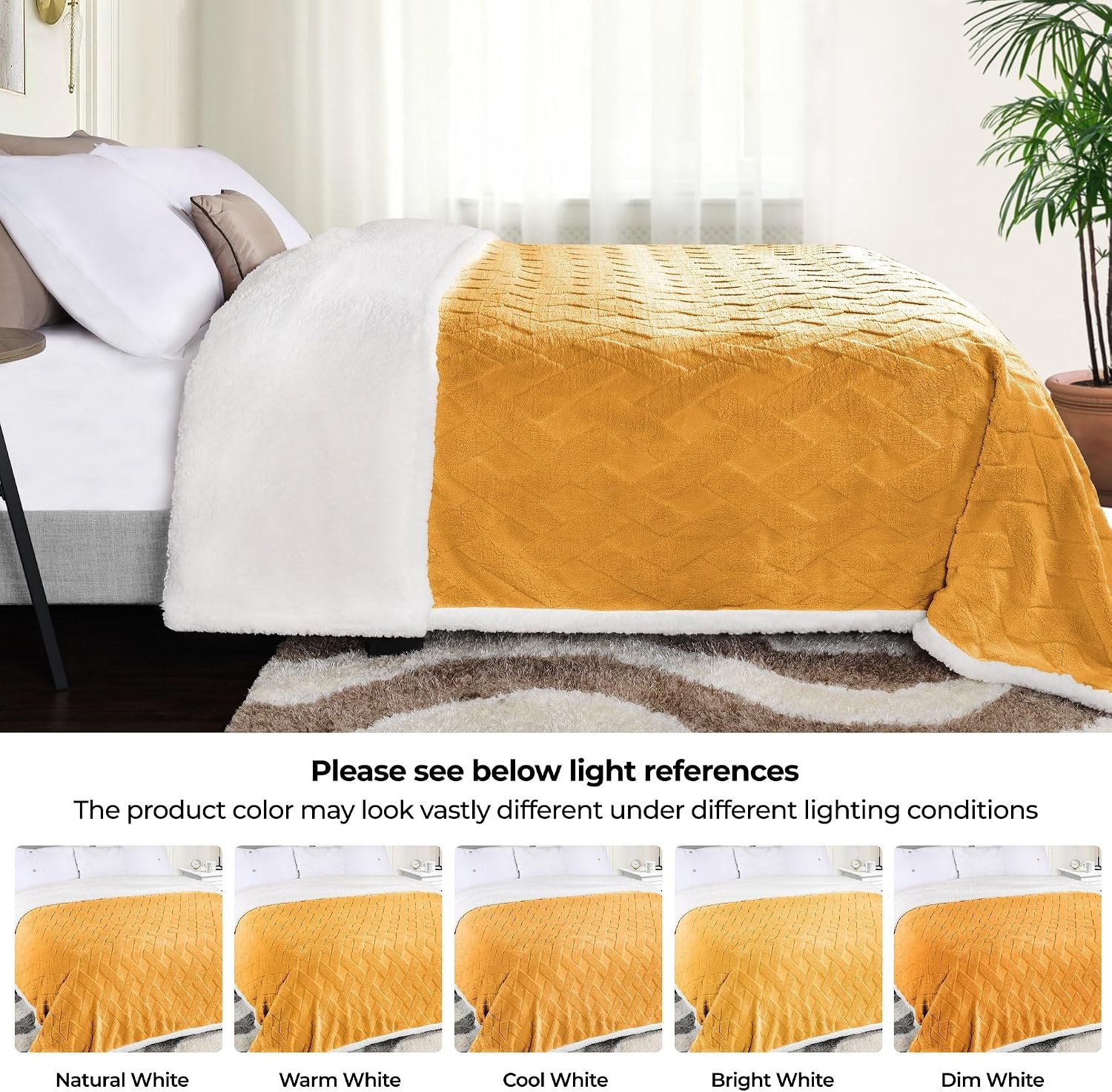 image:imageSUPERIOR Fleece Reversible Lattice Blanket Decorative Blankets for Bedroom Sofa Fuzzy Plush Fluffy Soft Cute Room Decor Beautiful Cover Comfort Essentials Nuuk Collection FullQueen RustGold