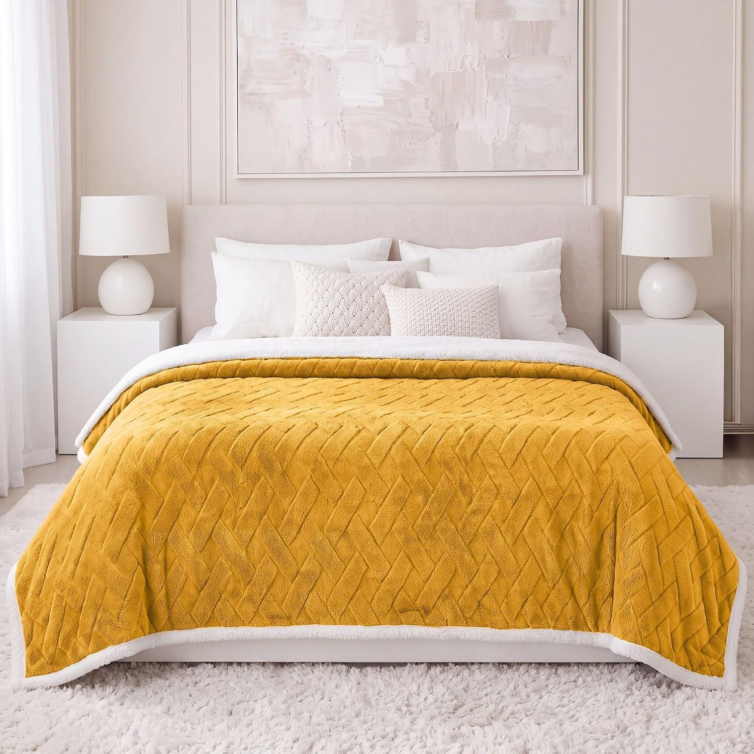 image:imageSUPERIOR Fleece Reversible Lattice Blanket Decorative Blankets for Bedroom Sofa Fuzzy Plush Fluffy Soft Cute Room Decor Beautiful Cover Comfort Essentials Nuuk Collection FullQueen RustGold
