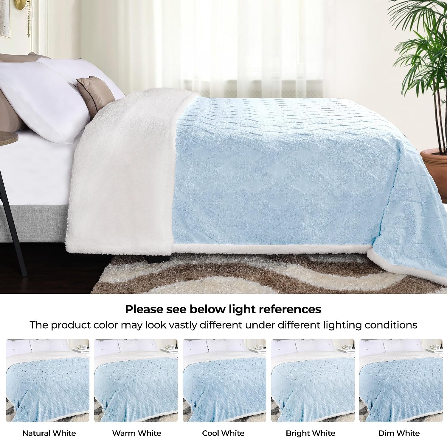 image:imageSUPERIOR Fleece Reversible Lattice Blanket Decorative Blankets for Bedroom Sofa Fuzzy Plush Fluffy Soft Cute Room Decor Beautiful Cover Comfort Essentials Nuuk Collection FullQueen RustLight Blue