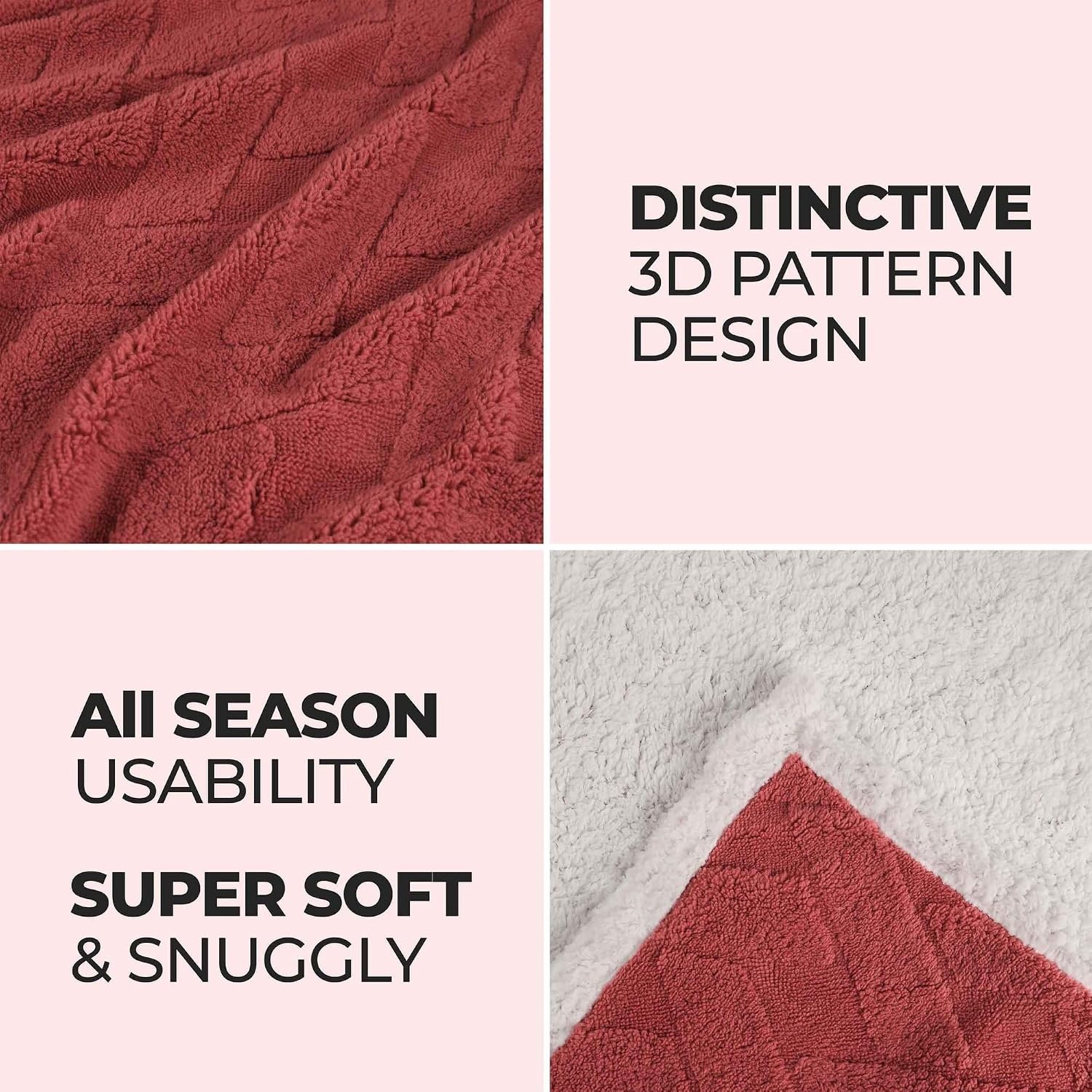image:imageSUPERIOR Fleece Reversible Lattice Blanket Decorative Blankets for Bedroom Sofa Fuzzy Plush Fluffy Soft Cute Room Decor Beautiful Cover Comfort Essentials Nuuk Collection FullQueen RustPoppy Red