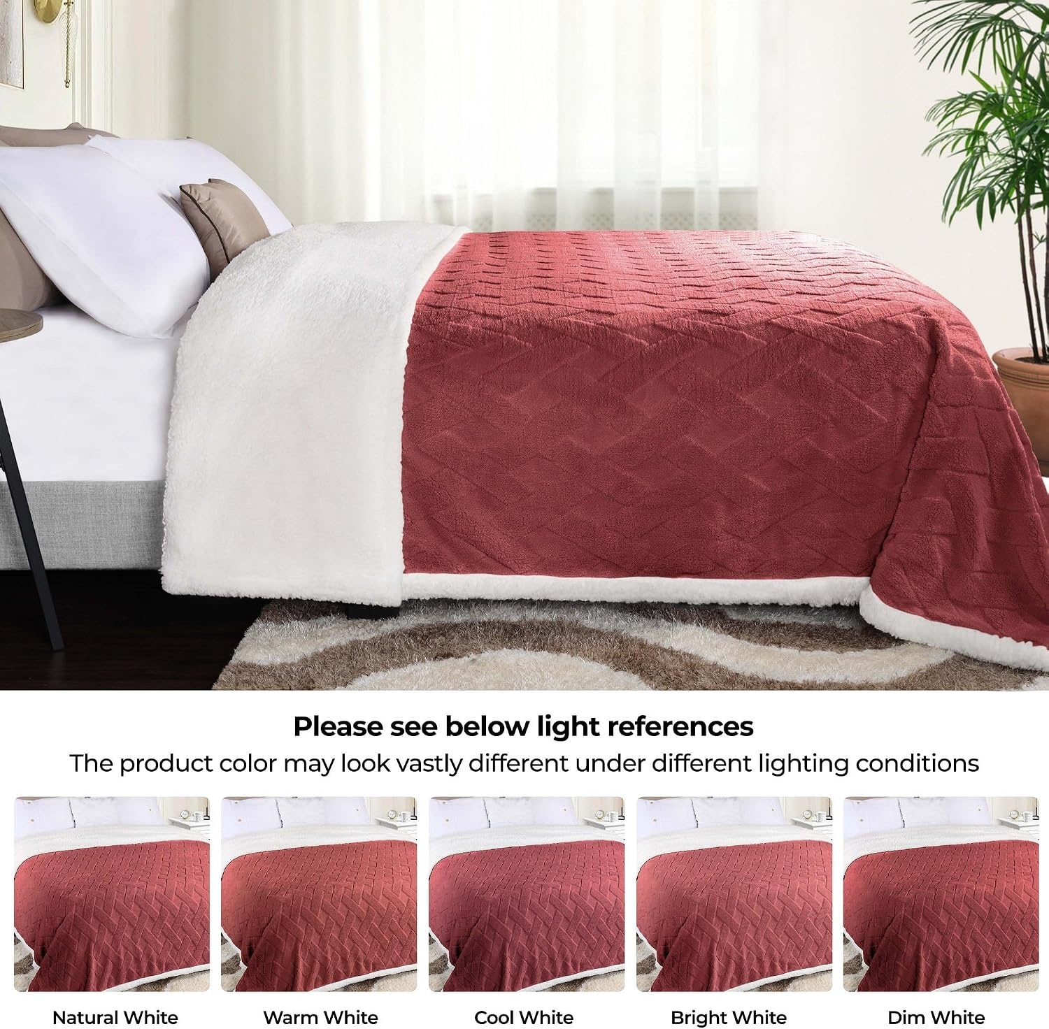 image:imageSUPERIOR Fleece Reversible Lattice Blanket Decorative Blankets for Bedroom Sofa Fuzzy Plush Fluffy Soft Cute Room Decor Beautiful Cover Comfort Essentials Nuuk Collection FullQueen RustPoppy Red