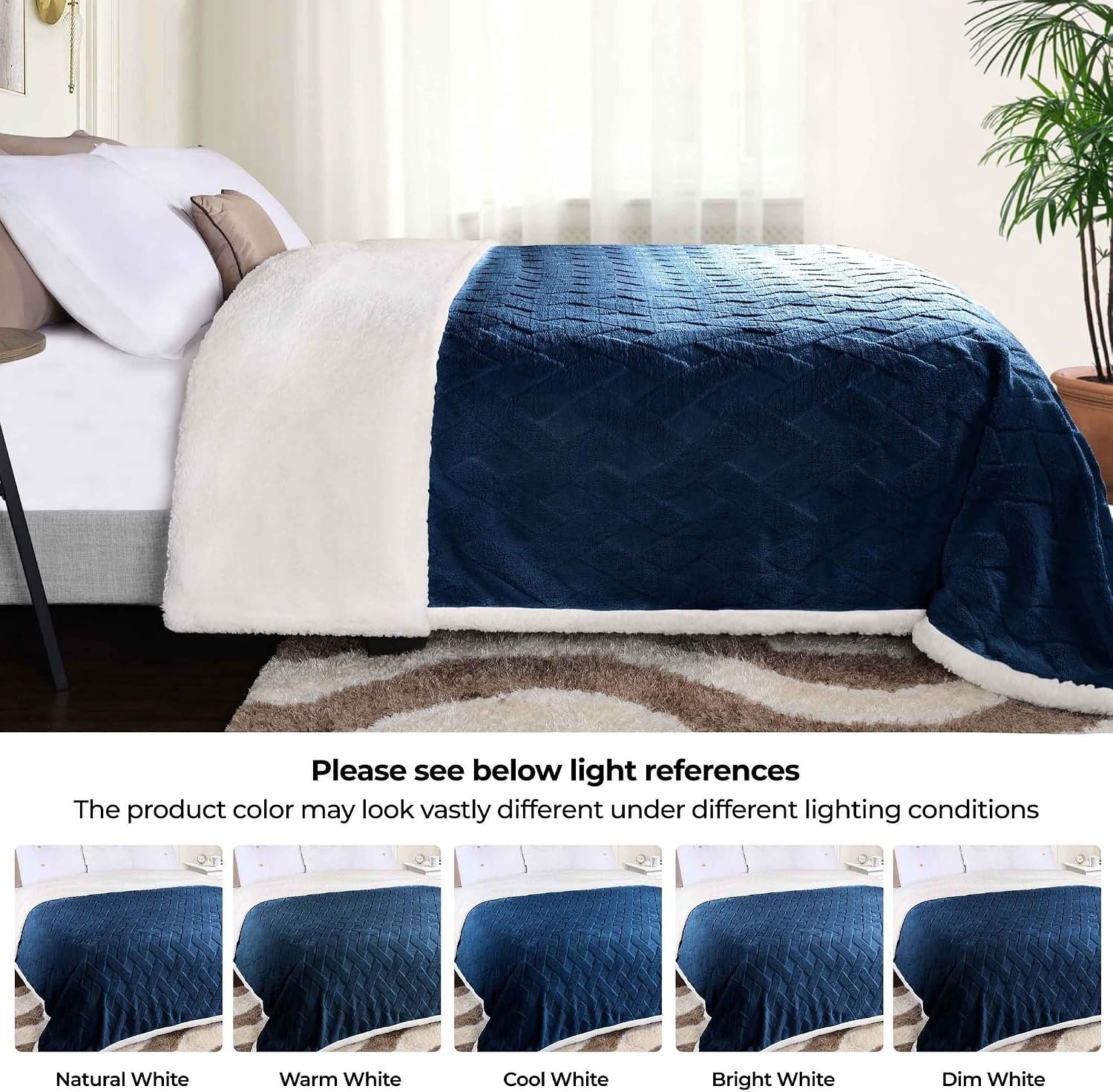image:imageSUPERIOR Fleece Reversible Lattice Blanket Decorative Blankets for Bedroom Sofa Fuzzy Plush Fluffy Soft Cute Room Decor Beautiful Cover Comfort Essentials Nuuk Collection FullQueen RustNavy Blue
