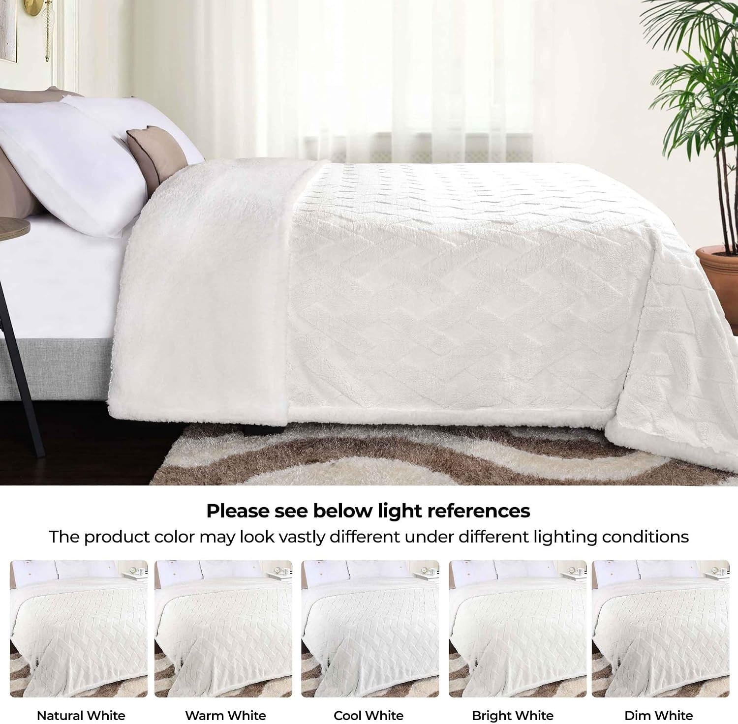image:imageSUPERIOR Fleece Reversible Lattice Blanket Decorative Blankets for Bedroom Sofa Fuzzy Plush Fluffy Soft Cute Room Decor Beautiful Cover Comfort Essentials Nuuk Collection FullQueen RustWhite
