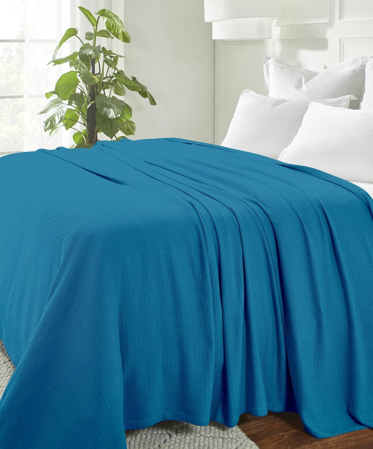 image:imageSuperior Cotton Blanket Lightweight Soft Breathable Comfy Bedding FullQueen TurquoiseAzure Z