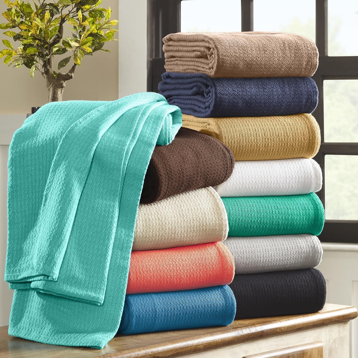 image:imageSuperior Cotton Blanket Lightweight Soft Breathable Comfy Bedding FullQueen TurquoiseBlack Z
