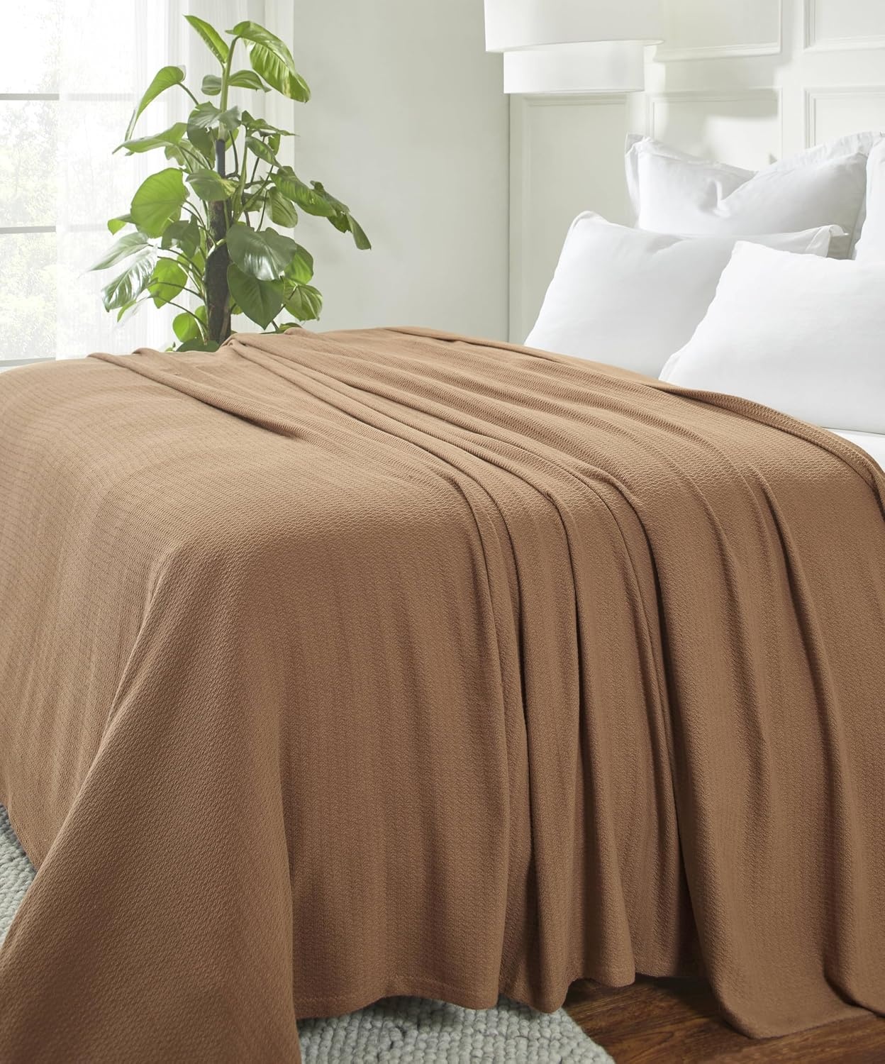 image:imageSuperior Cotton Blanket Lightweight Soft Breathable Comfy Bedding FullQueen TurquoiseCamel Z