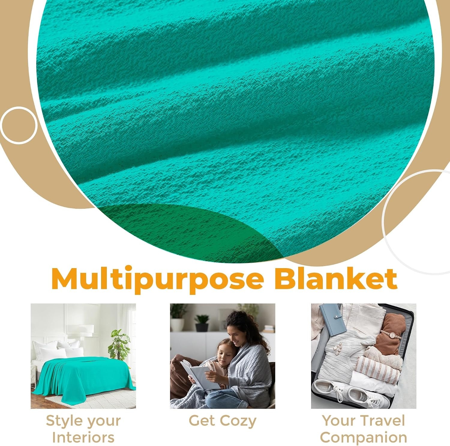image:imageSuperior Cotton Blanket Lightweight Soft Breathable Comfy Bedding FullQueen TurquoiseTurquoise Z