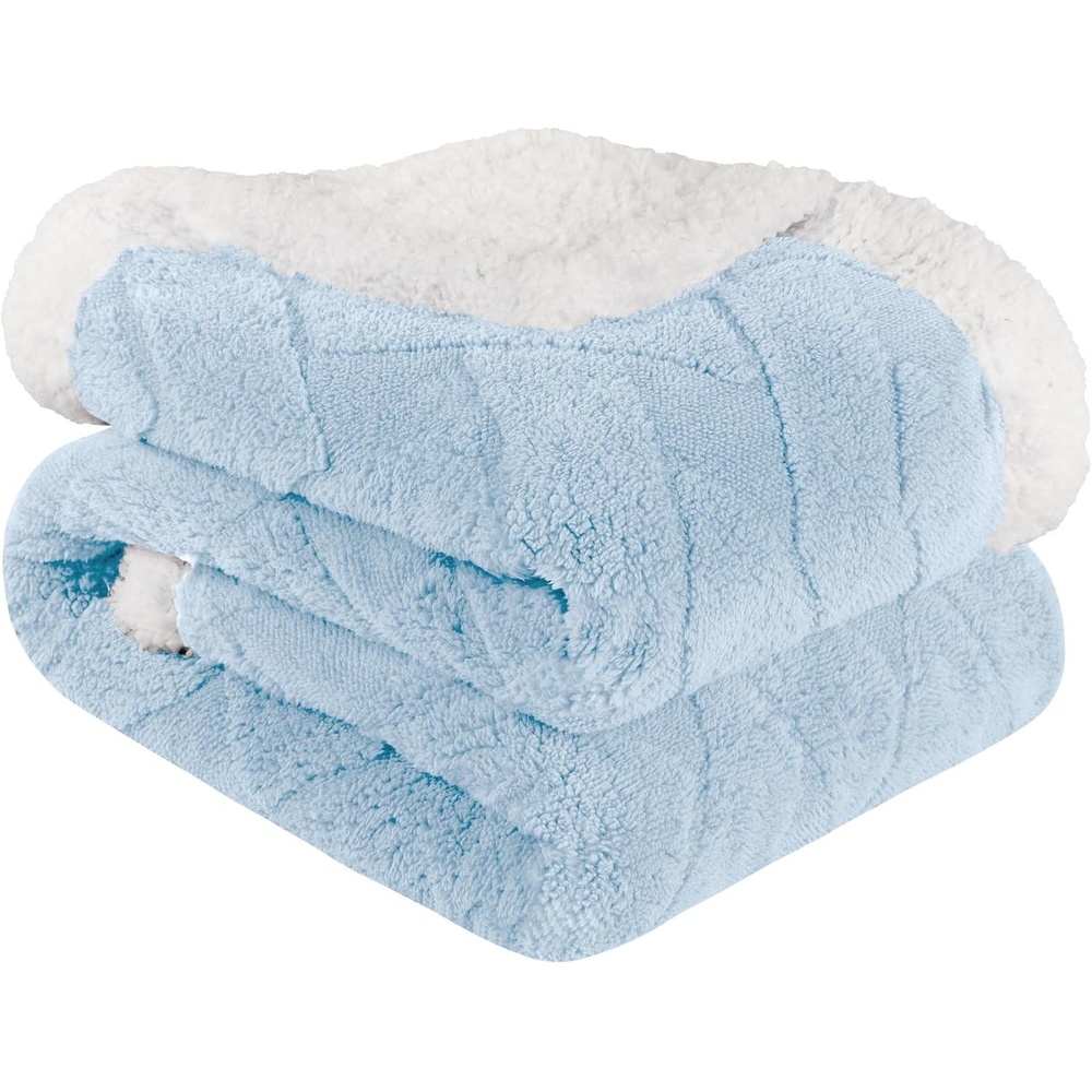 image:imageSUPERIOR Fleece Reversible Lattice Blanket Decorative Blankets for Bedroom Sofa Fuzzy Plush Fluffy Soft Cute Room Decor Beautiful Cover Comfort Essentials Nuuk Collection FullQueen RustLight Blue