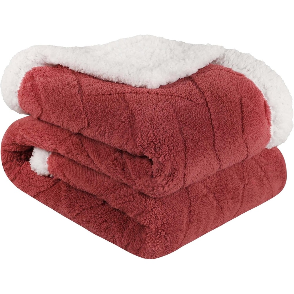 image:imageSUPERIOR Fleece Reversible Lattice Blanket Decorative Blankets for Bedroom Sofa Fuzzy Plush Fluffy Soft Cute Room Decor Beautiful Cover Comfort Essentials Nuuk Collection FullQueen RustPoppy Red