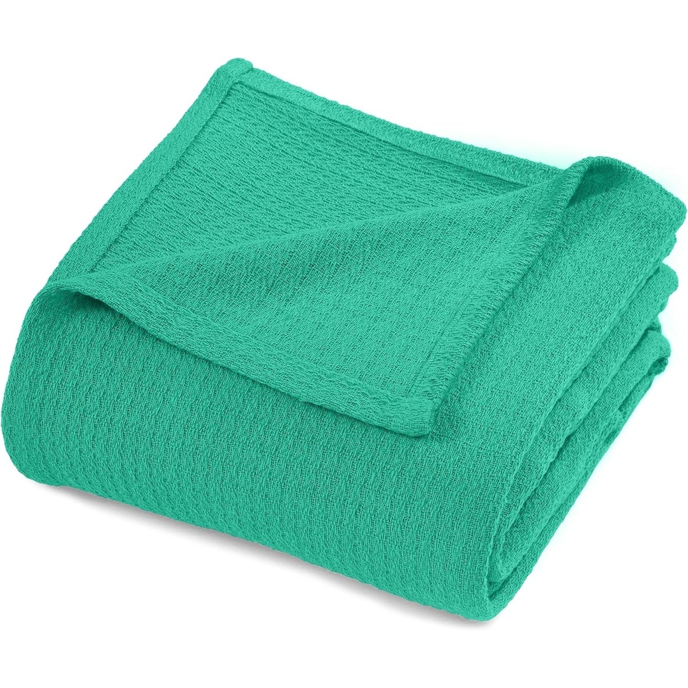 image:imageSuperior Cotton Blanket Lightweight Soft Breathable Comfy Bedding FullQueen TurquoiseGumdrop Green Z