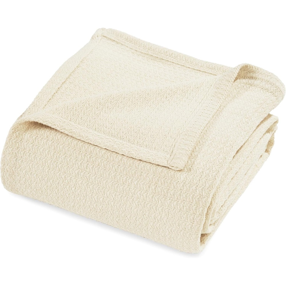 image:imageSuperior Cotton Blanket Lightweight Soft Breathable Comfy Bedding FullQueen TurquoiseIvory Z