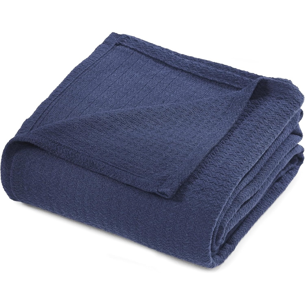 image:imageSuperior Cotton Blanket Lightweight Soft Breathable Comfy Bedding FullQueen TurquoiseNavy Blue Z