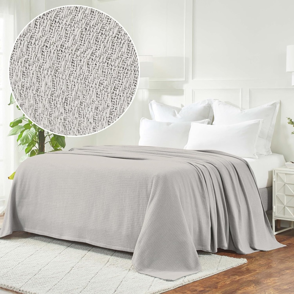 image:imageSuperior Cotton Blanket Lightweight Soft Breathable Comfy Bedding FullQueen TurquoiseSilver Z