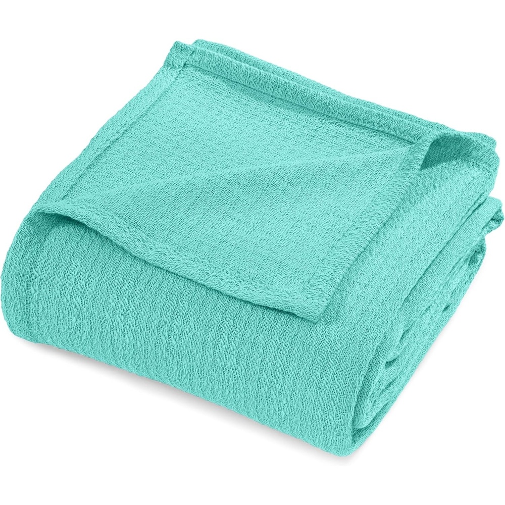 image:imageSuperior Cotton Blanket Lightweight Soft Breathable Comfy Bedding FullQueen TurquoiseTurquoise Z