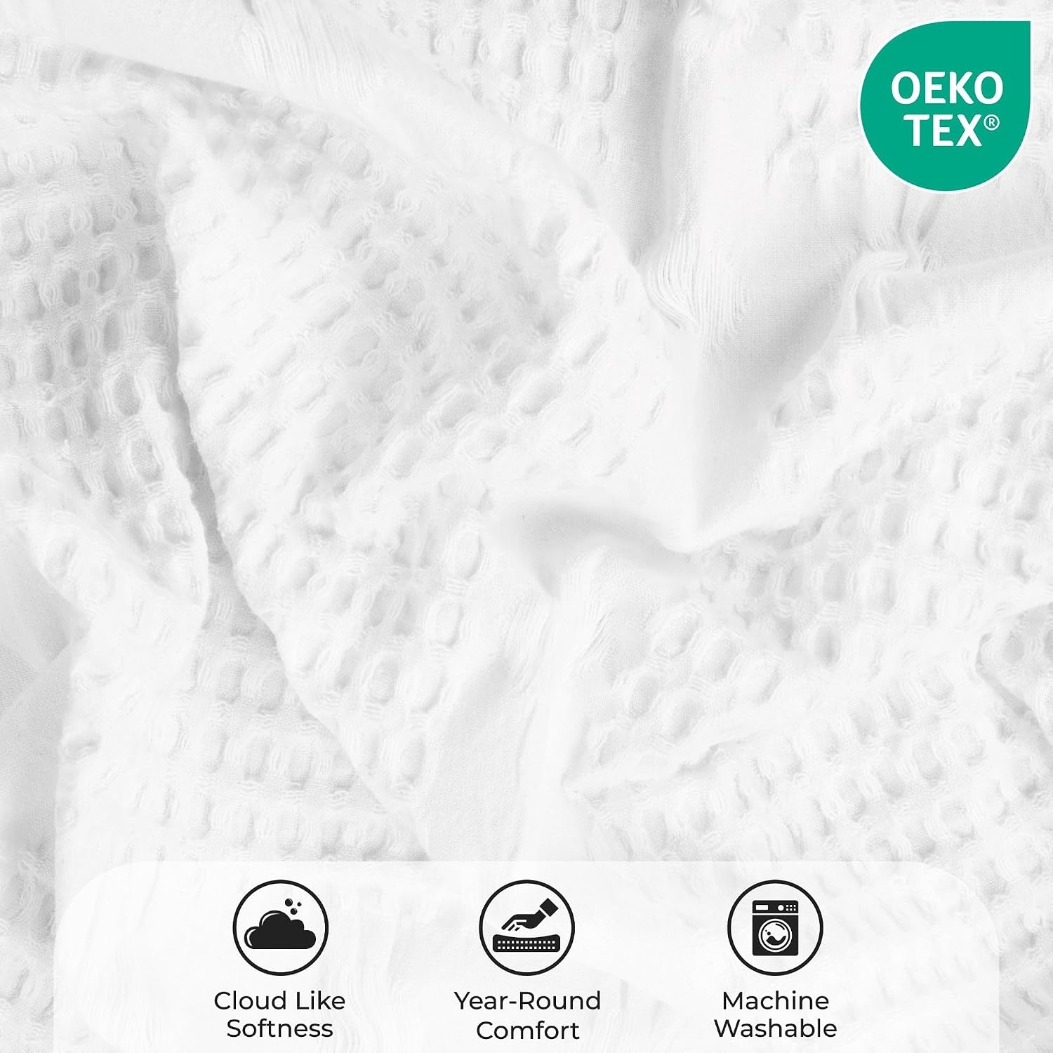 image:imageSUPERIOR Waffle Weave Cotton Blanket Comfy Blanket for Bedroom Decor Picnic Beach Traveling Bedding Essentials Bed Cover Couch Lounging Geometric Design Mai Collection Throw PlatinumWhite