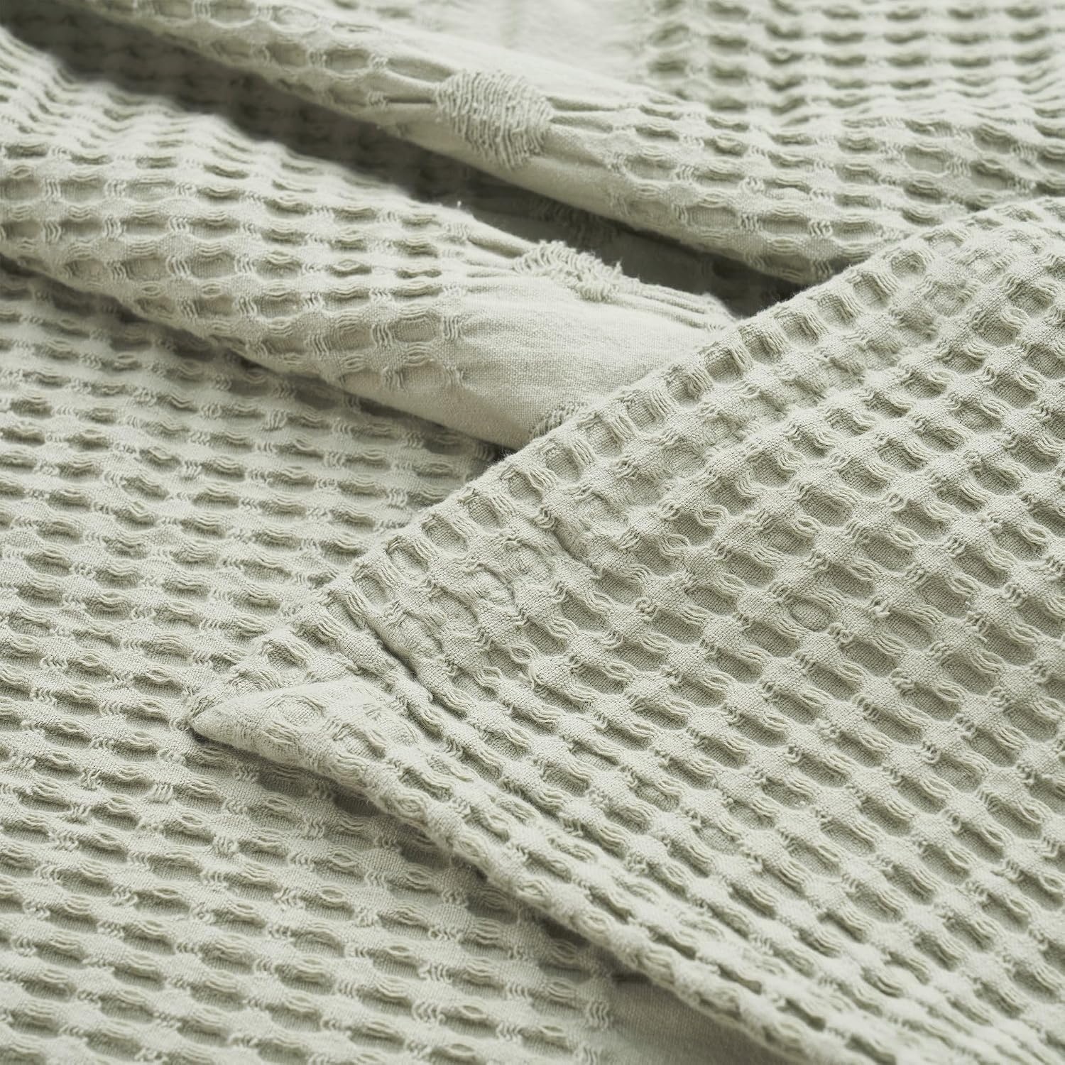 image:imageSUPERIOR Waffle Weave Cotton Blanket Comfy Blanket for Bedroom Decor Picnic Beach Traveling Bedding Essentials Bed Cover Couch Lounging Geometric Design Mai Collection Throw PlatinumSage