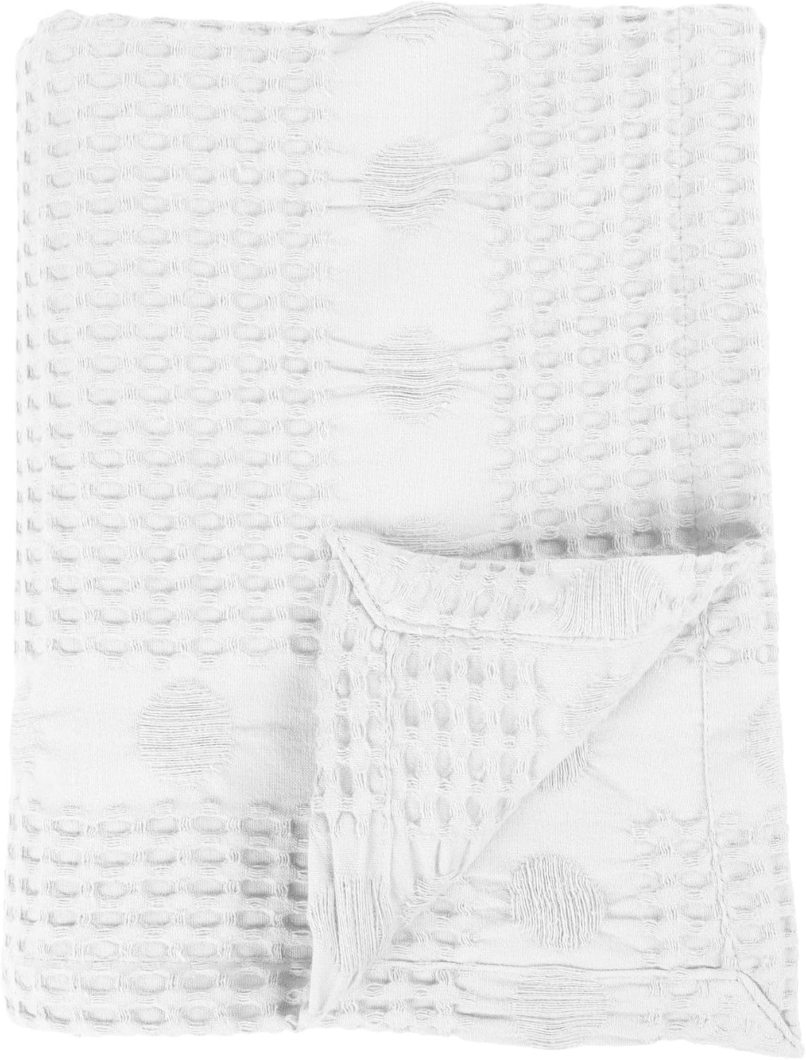 image:imageSUPERIOR Waffle Weave Cotton Blanket Comfy Blanket for Bedroom Decor Picnic Beach Traveling Bedding Essentials Bed Cover Couch Lounging Geometric Design Mai Collection Throw PlatinumWhite