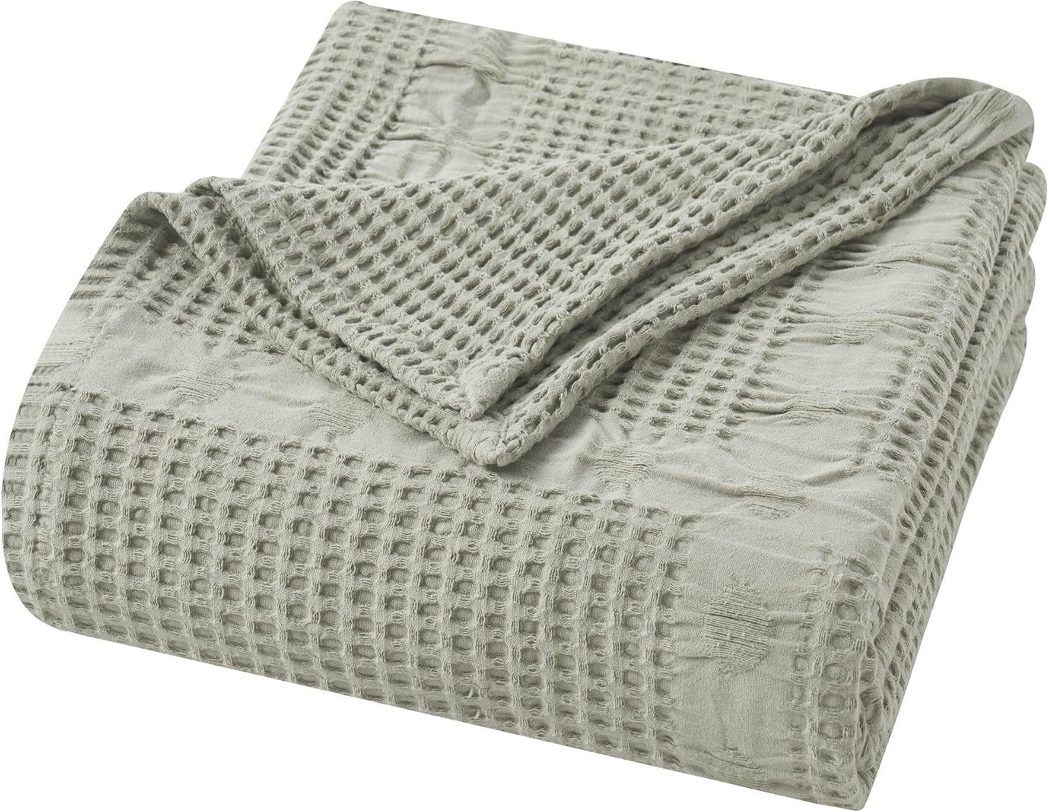 image:imageSUPERIOR Waffle Weave Cotton Blanket Comfy Blanket for Bedroom Decor Picnic Beach Traveling Bedding Essentials Bed Cover Couch Lounging Geometric Design Mai Collection Throw PlatinumSage