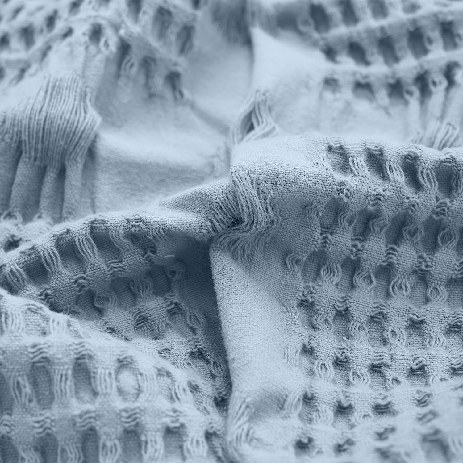 image:imageSUPERIOR Waffle Weave Cotton Blanket Comfy Blanket for Bedroom Decor Picnic Beach Traveling Bedding Essentials Bed Cover Couch Lounging Geometric Design Mai Collection Throw PlatinumLight Blue