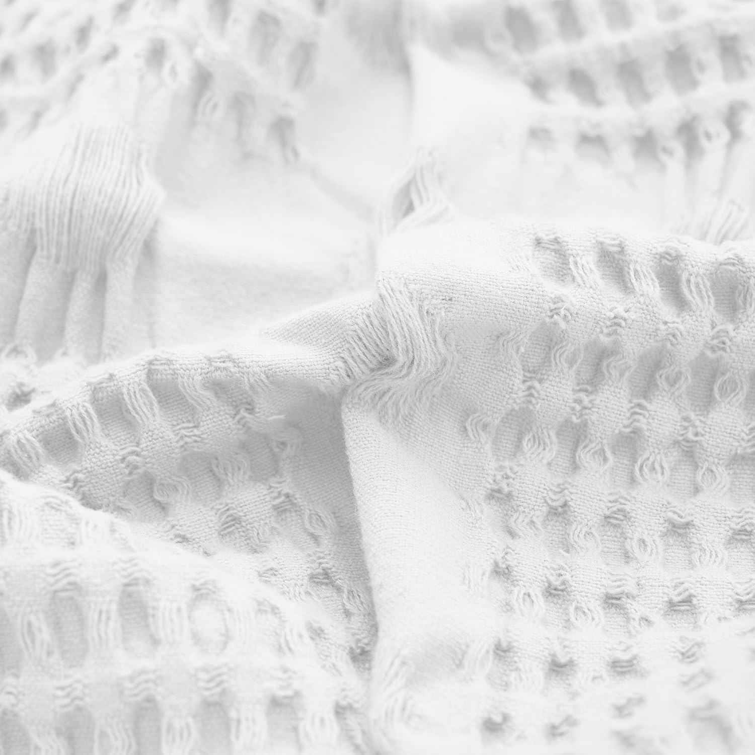 image:imageSUPERIOR Waffle Weave Cotton Blanket Comfy Blanket for Bedroom Decor Picnic Beach Traveling Bedding Essentials Bed Cover Couch Lounging Geometric Design Mai Collection Throw PlatinumWhite
