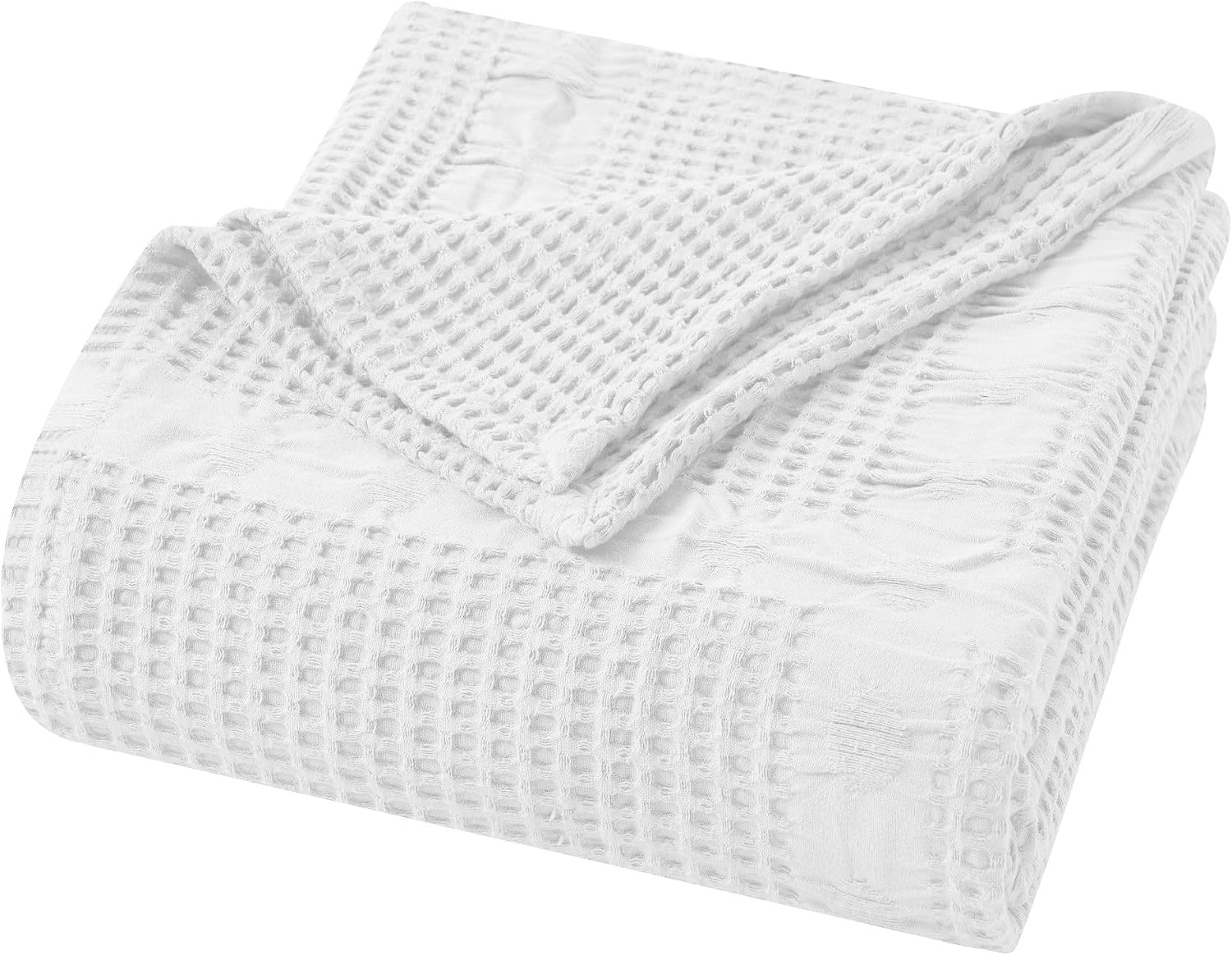 image:imageSUPERIOR Waffle Weave Cotton Blanket Comfy Blanket for Bedroom Decor Picnic Beach Traveling Bedding Essentials Bed Cover Couch Lounging Geometric Design Mai Collection Throw PlatinumWhite