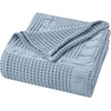 SUPERIOR Waffle Weave Cotton Blanket, Comfy Blanket for Bedroom Decor, Picnic, Beach, Traveling, Bedding Essentials, Bed Cover, Couch, Lounging, Geometric Design, Mai Collection, Throw, Platinum(Light Blue)