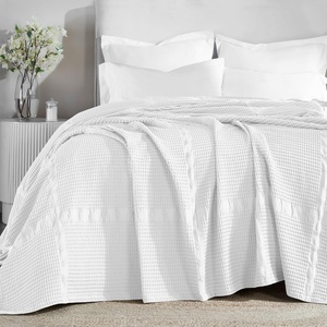 SUPERIOR Waffle Weave Cotton Blanket, Comfy Blanket for Bedroom Decor, Picnic, Beach, Traveling, Bedding Essentials, Bed Cover, Couch, Lounging, Geometric Design, Mai Collection, Throw, Platinum(White)