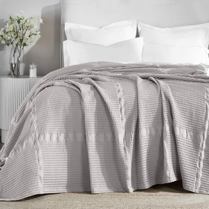 SUPERIOR Waffle Weave Cotton Blanket, Comfy Blanket for Bedroom Decor, Picnic, Beach, Traveling, Bedding Essentials, Bed Cover, Couch, Lounging, Geometric Design, Mai Collection, Throw, Platinum(Platinum)